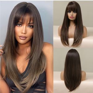 Human hair blend brown ombré wig